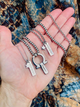 Load image into Gallery viewer, Repurposed Yves Saint Laurent Vertical Bar &amp; Sterling Star Charm Necklace