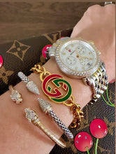 Load image into Gallery viewer, *Rare* Repurposed Red &amp; Green Interlocking GG Gucci Enameled Charm Bracelet