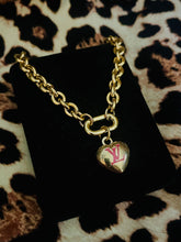 Load image into Gallery viewer, Repurposed Louis Vuitton Small/Medium Gold &amp; Hot Pink Removable/ Reversible Heart Charm Necklace