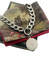 Load image into Gallery viewer, Repurposed *Rare* Gucci Knight Coin  &amp; Crystal Bee Carabiner Necklace