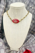 Load image into Gallery viewer, *Very Rare*Repurposed Interlocking GG Gucci Red &amp; Gold Tone Vintage Necklace 📍Small Chip ~Priced Accordingly (see pic #5)