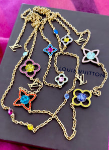 *Very Rare* Medium Repurposed Louis Vuitton Royal Blue & Magenta Crystal Charm Vintage Bracelet