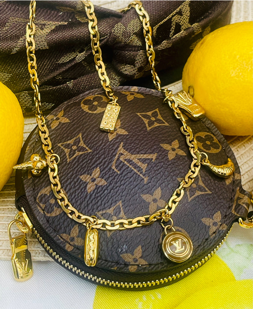 Repurposed Louis Vuitton Café & Gold Tone Tasty Charms Necklace