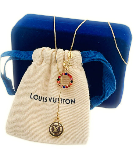 Repurposed Cafè & Gold Reversible Louis Vuitton Coin Adjustable Lariat Necklace