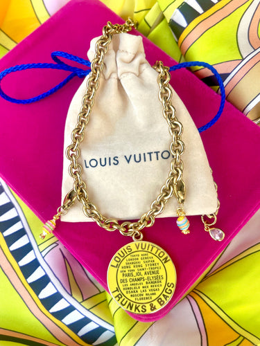 *Rare* X~Large Repurposed Yellow & Gold Louis Vuitton Trunks & Bags Coin & Candy Charms Necklace