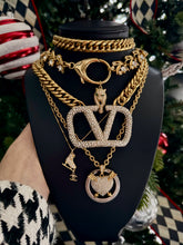 Load image into Gallery viewer, Repurposed Mix Metals Gucci Keyring &amp; Crystal Puffy Heart Necklace