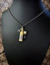 Load image into Gallery viewer, Repurposed Interlocking GG Gucci Heart &amp; White Wine Bottle/Glass Charm Necklace