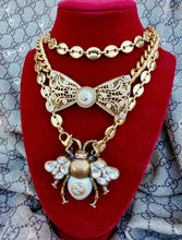 Load image into Gallery viewer, *One of a Kind* Repurposed Gucci Pearl Button &amp; Vintage Bow Brooch/Necklace