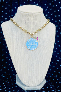 X~Large Repurposed Louis Vuitton Trunks & Bags Baby Blue & Gold Tone Reversible Cherry Necklace