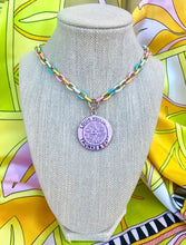 Load image into Gallery viewer, X~Large Repurposed Light Pink &amp; Gold Louis Vuitton Trunks &amp; Bags Coin Necklace
