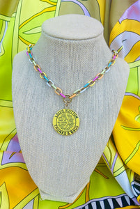 *Rare* X~Large Repurposed Yellow & Gold Louis Vuitton Trunks & Bags Coin Necklace