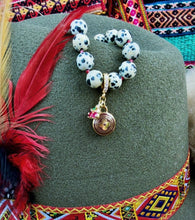 Load image into Gallery viewer, Repurposed Cafe &amp; Gold Tone Louis Vuitton Coin Hand~Beaded 8mm Jasper Necklace
