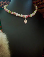 Load image into Gallery viewer, Repurposed .925 Sterling Gucci Heart Charm Hand~Beaded 8mm Tourmaline Necklace