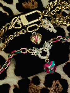 Repurposed Louis Vuitton Key Clasp & Crystal Pavè Leopard Removable Charm