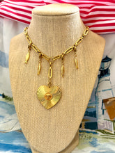 Load image into Gallery viewer, Repurposed Versace Medusa Coin Fluted Heart Lariat Necklace