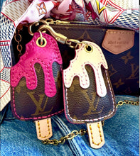 Load image into Gallery viewer, Repurposed Louis Vuitton Canvas Monogram &amp; Hot Pink Leather Popsicle Bag Charm