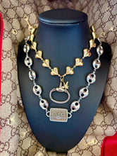 Load image into Gallery viewer, Repurposed Gucci Horsebit &amp; Retro Puffy Heart Chain Two~Tone Necklace