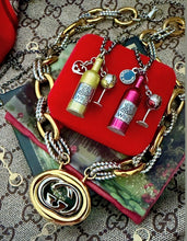 Load image into Gallery viewer, Repurposed Navy Blue &amp; Silver Tone Louis Vuitton Charm &amp; Red Wine/Glass Necklace