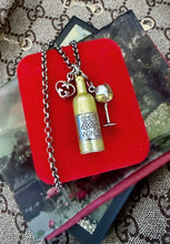 Load image into Gallery viewer, Repurposed Interlocking GG Gucci Heart &amp; White Wine Bottle/Glass Charm Necklace