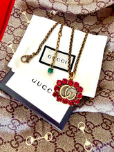 Load image into Gallery viewer, Full Set~BOX &amp; POUCH Included~Gucci Marmont Ruby Red Crystal Interlocking GG Adjustable Necklace