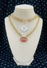 Load image into Gallery viewer, Repurposed Red Enameled &amp; Gold Interlocking GG 90’s Vintage Gucci Charm Necklace