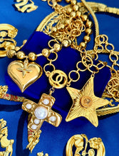 Load image into Gallery viewer, X~Large Repurposed Louis Vuitton Signature Flower Charm &amp; Puffy Heart Statement Necklace