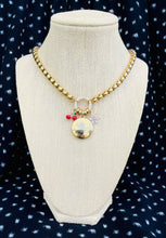 Load image into Gallery viewer, Repurposed Large Louis Vuitton Disc &amp; Cherry/Snowflake Charm Necklace