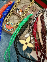 Load image into Gallery viewer, 3~in~1 Repurposed X~Large Louis Vuitton Signature 🧈 Flower Charm Denim Chain/Bag Charm/Necklace