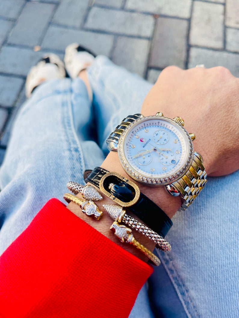 Repurposed Vintage CC Buckle Hardware Leather Bracelet