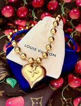 Load image into Gallery viewer, X~Large Repurposed Louis Vuitton Signature Flower Charm &amp; Puffy Heart Statement Necklace