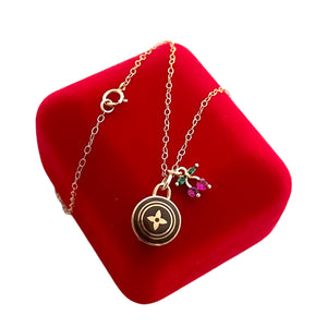 Repurposed Louis Vuitton Gold & Café Coin Cherry Charm Necklace