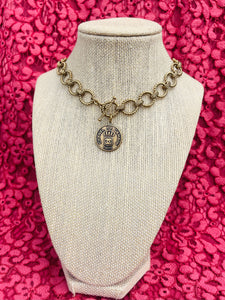 Repurposed Rue Cambon Paris CC Coin Vintage Toggle Necklace
