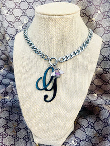 Repurposed Black Resin Gucci Cursive G Charm & Removable Crystal Pavè Bee Necklace