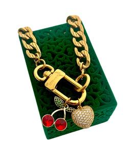 Repurposed Louis Vuitton Keychain Clasp & Cerises Charm Necklace