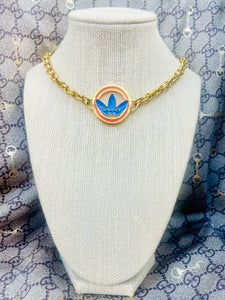 *Rare* Repurposed Gucci X Adidas Blue & Orange Enameled Necklace