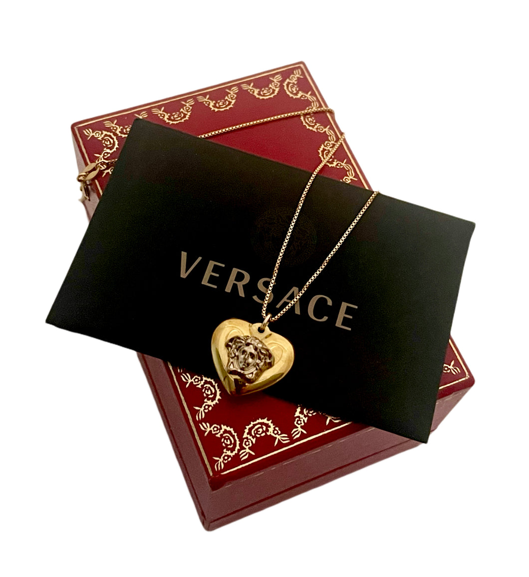 Repurposed Versace Medusa Puffy Heart Necklace