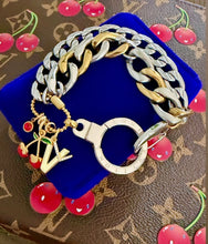 Load image into Gallery viewer, Repurposed Louis Vuitton Keyring &amp; Mixed Metals Cherry Charm Bracelet