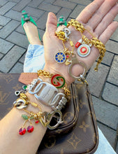 Load image into Gallery viewer, *Rare* Repurposed Red &amp; Green Interlocking GG Gucci Enameled Charm &amp; Chain Bracelet