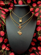 Load image into Gallery viewer, Repurposed Louis Vuitton Heart Charm &amp; Cherry Necklace
