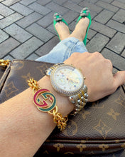 Load image into Gallery viewer, *Rare* Repurposed Red &amp; Green Interlocking GG Gucci Enameled Charm &amp; Chain Bracelet