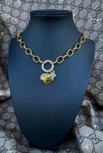 Load image into Gallery viewer, Repurposed Gucci Tag Vintage Heart Crystal Carabiner Necklace