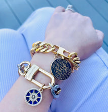 Load image into Gallery viewer, Repurposed Louis Vuitton Keyring &amp; Lapis Star Charm Mixed Metals Bracelet