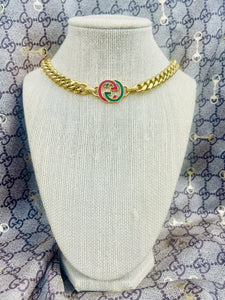 *Rare* Repurposed Interlocking GG Red & Green Enameled Charm Necklace