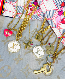 Repurposed X~Large Louis Vuitton Key Charm & Crystal Carabiner + Charms Necklace