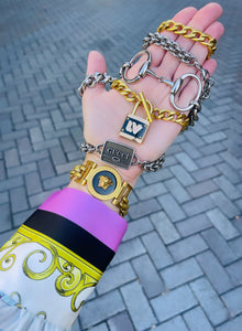 *Very Rare* Stunning Large Repurposed Gold & Black Versace Medusa Hardware Vintage Bracelet