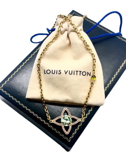 *Very Rare* Large Repurposed Louis Vuitton Turquoise & Pink Signature Flower Charm Necklace