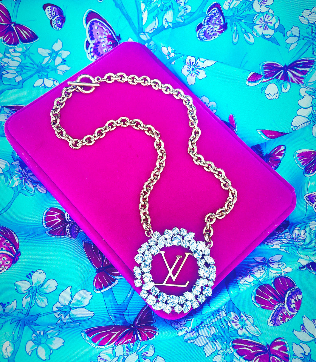 *Very Rare*Large Repurposed Crystal Louis Vuitton Hardware & Swarovski Crystal Accent Necklace