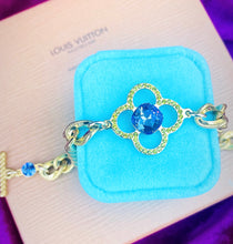 Load image into Gallery viewer, *Very Rare* Large Repurposed Louis Vuitton Lime &amp; Purple Crystal Charm Vintage Bracelet