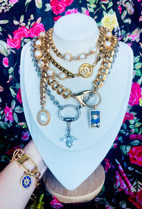 Repurposed Louis Vuitton Keyring & Crystal Paved Lapis Star Charm Bracelet