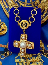 Load image into Gallery viewer, *Very Rare* X~Large Repurposed 1980’s *New Vintage* CC Coin &amp; Cross Statement Necklace